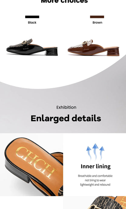 Buckle Mules for Women Round Toe Backless Flat Mules Slides Mules Shoes Ladies Slip-on Loafers students