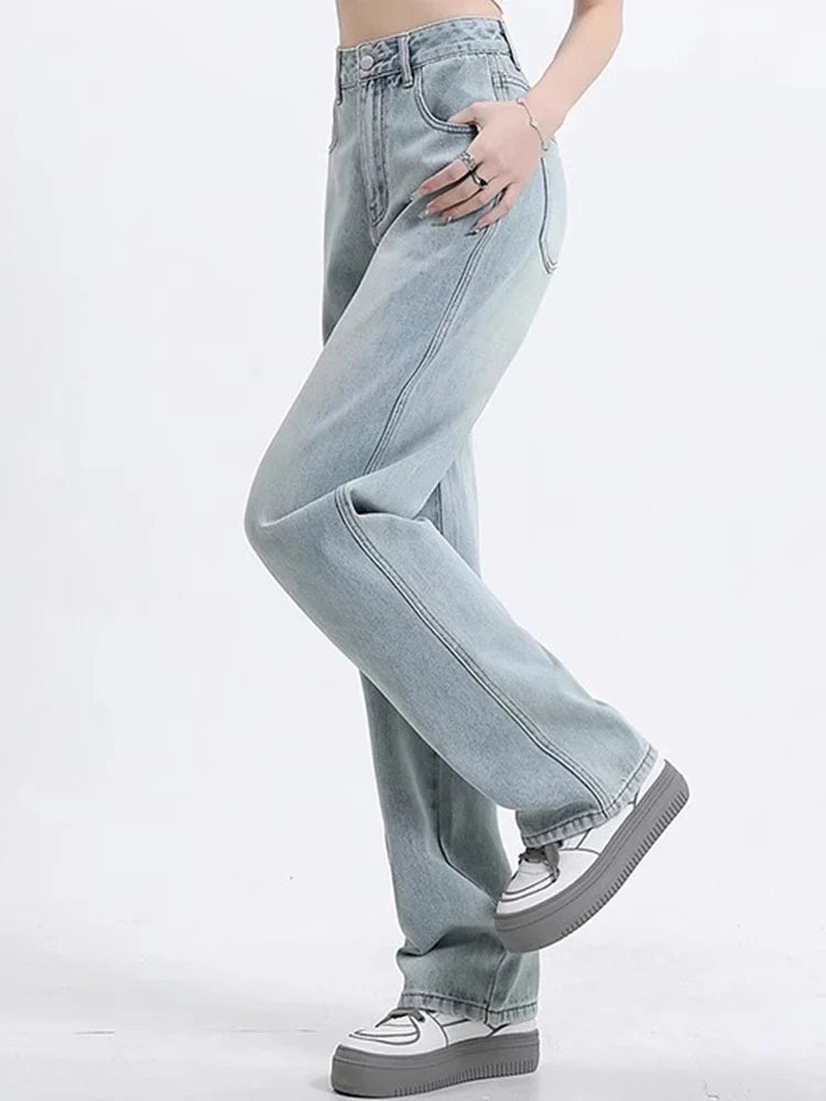 High Waist Wide Leg Jeans Lady High Street Denim Straight Leg Pants