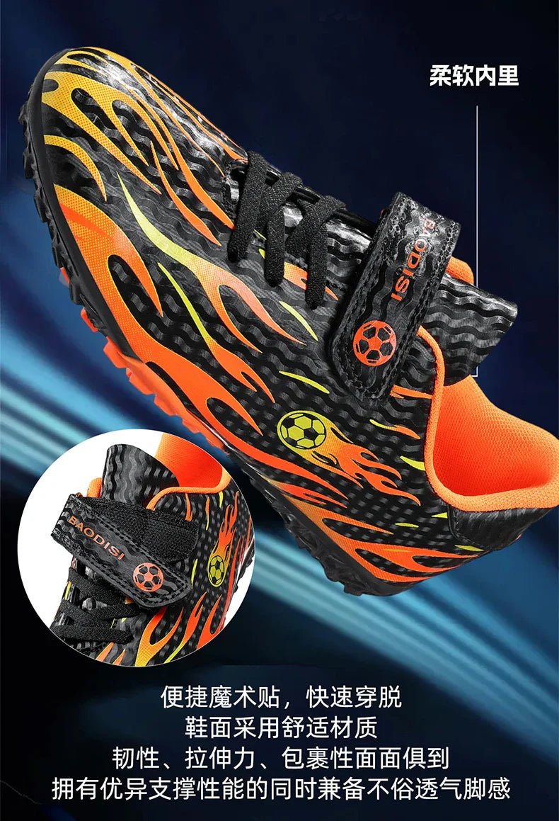 Children’s Soccer Shoes Grass Non-Slip Football Ankle Support Boots Outdoor Cleats Shoes Boys TF/FG Turf Futsal Training Shoes