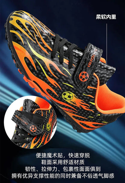 Children’s Soccer Shoes Grass Non-Slip Football Ankle Support Boots Outdoor Cleats Shoes Boys TF/FG Turf Futsal Training Shoes