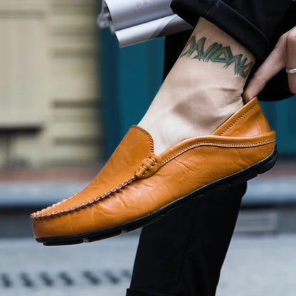 Genuine Leather Men Casual Shoes Luxury Brand Designer Men Loafers Moccasins Breathable Slip on Male Boat Shoes Plus Size 37-47