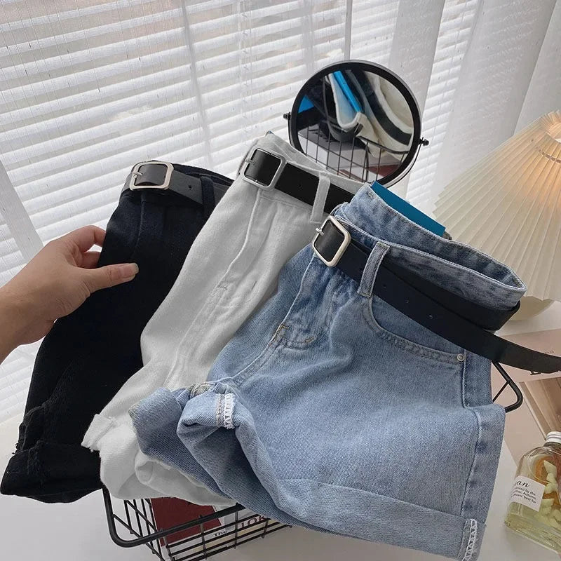Women's Denim Shorts High-Waisted Thin Loose-Fit Jeans