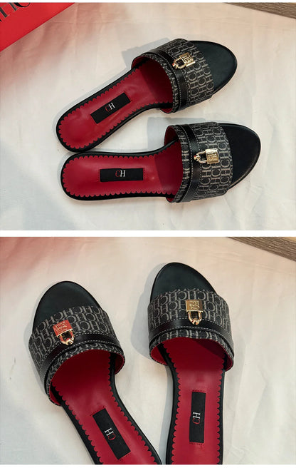 Women's Wearable Beach Slippers Flat Minimalist Letter Printed Designs Niche Women's Commute Vacation Slippers