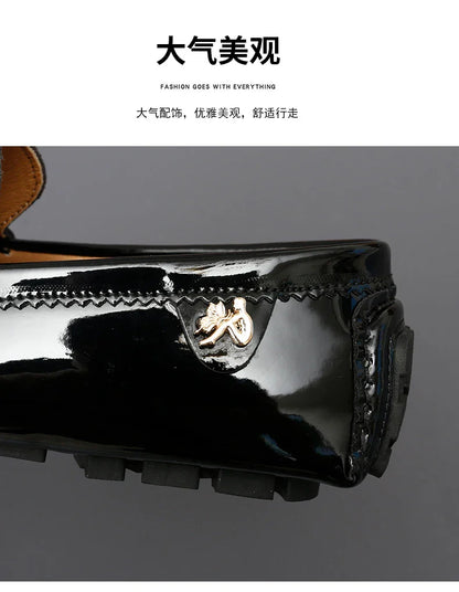 Patent Leather Beanie Shoes Men's New Spring and Summer Large Size Patent Leather Casual British Leather Shoes Women's Slip-On Lazy Casual Shoes Handmade Shoes