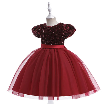 Summer Sequins Bow Party Dress For Girl Christmas Costume Elegant Wedding Princess Girls Dresses Lace Birthday Prom Gown Evening