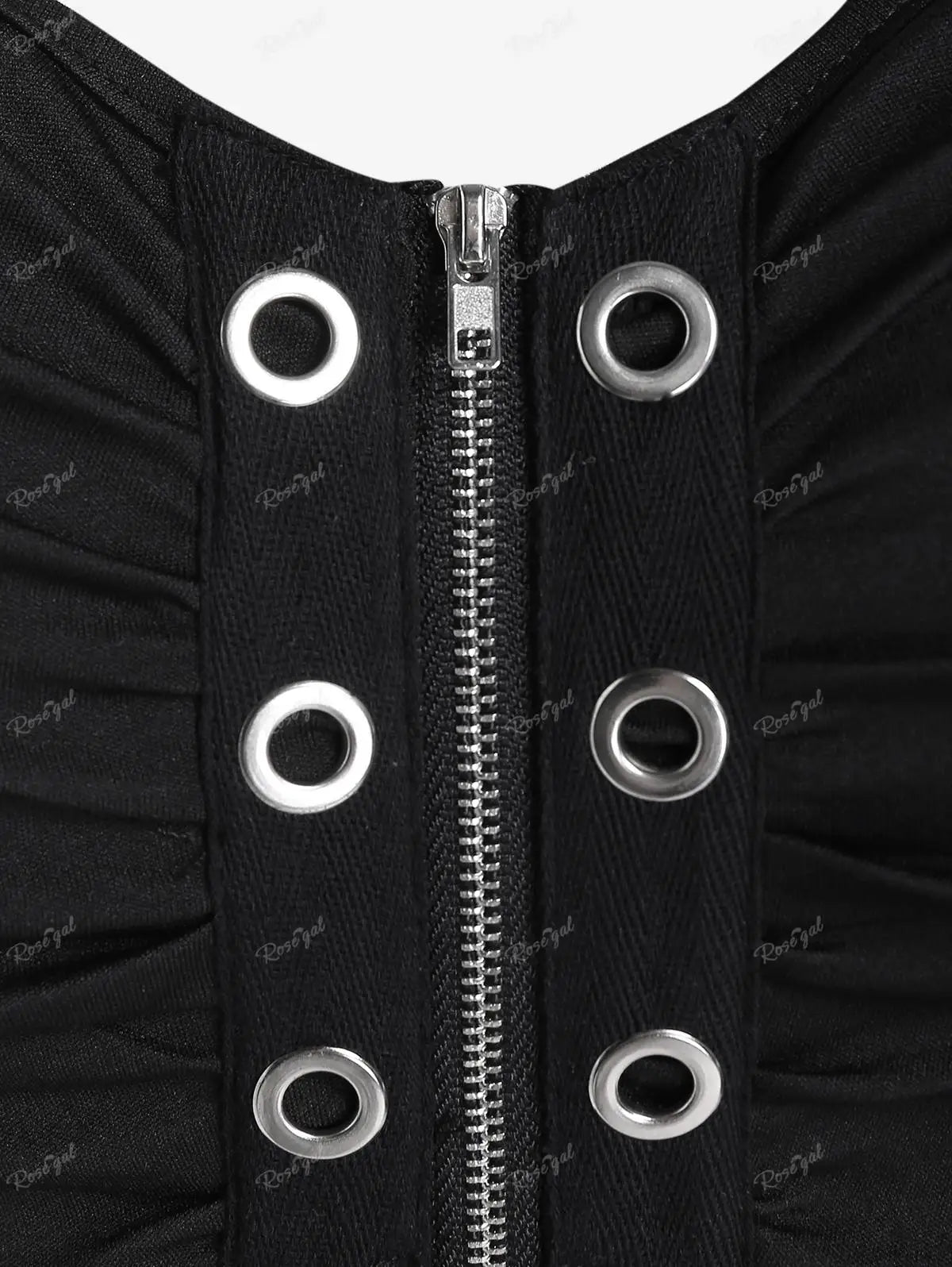 Plus Size Gothic Full Zipper Grommets Camis Tops Buckle Strap Plaid Vest Women Summer Sweetheart Neck Empire Waist Tanks