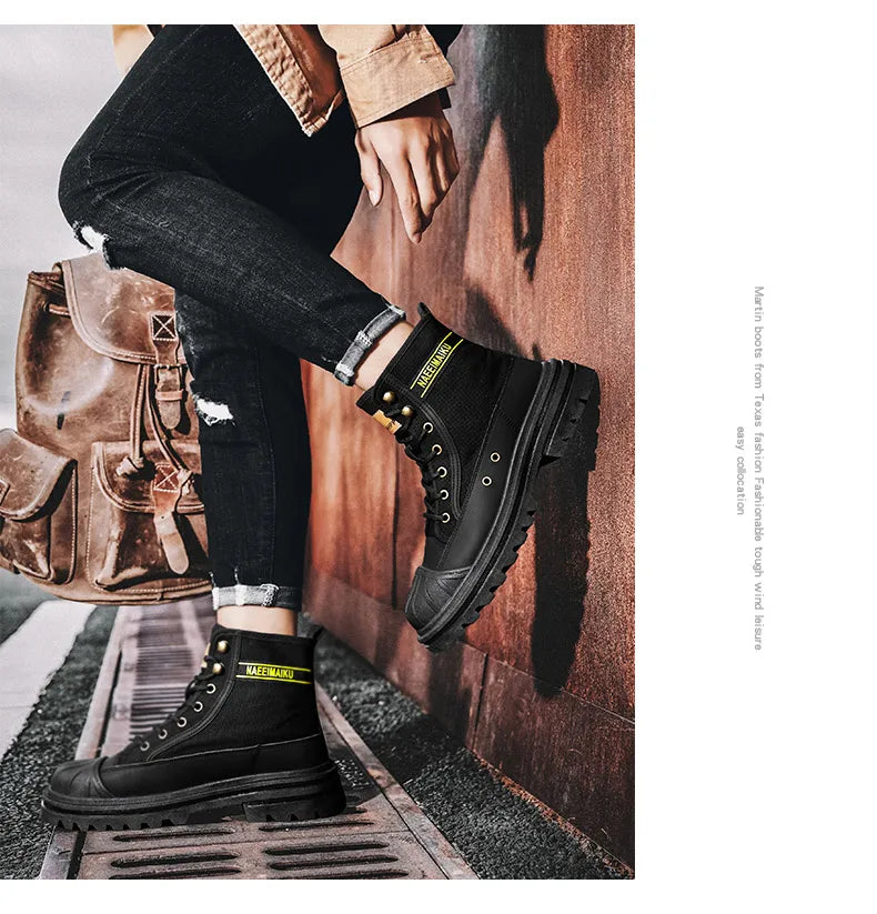 Men's boots four seasons high-top casual boots canvas boots soft-soled non-slip thick-soled outdoor boots fashion tooling boots