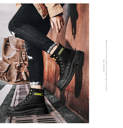 Men's boots four seasons high-top casual boots canvas boots soft-soled non-slip thick-soled outdoor boots fashion tooling boots