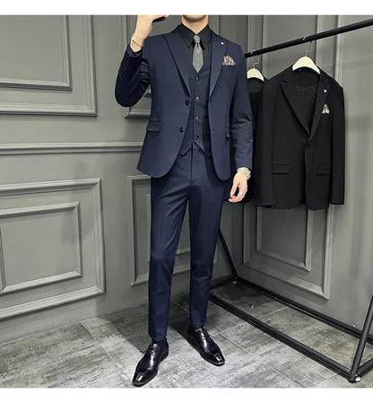 Slim Fit Men's Three Piece Suit Thin Single Button Notch Lapel Casual Fashion Cotton Blend Spring Autumn Wear for Youth