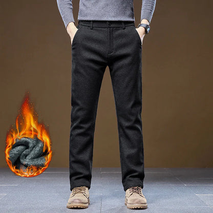 Men's Winter Casual Pants Thick Fleece Warm Elastic Waist Straight Slim Trousers Light Business Comfort Daily Wear Thermal Pants