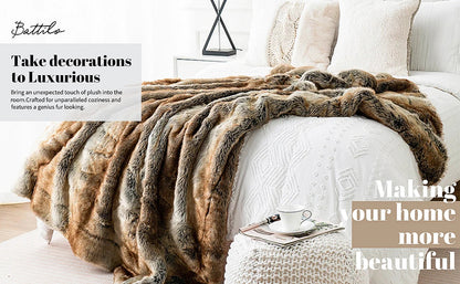 Faux Fur Blanket Luxury Fluffy Plaid Throw Blanket Winter Thick Warm Sofa Blanket Plush Fur Throws for Bed Bedroom Decor