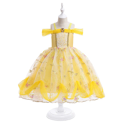 Fancy Girls Belle Halloween Costumes Carnival Cosplay Cartoon Christmas Beauty Party Princess Dress Tulle Birthday Kids Clothing