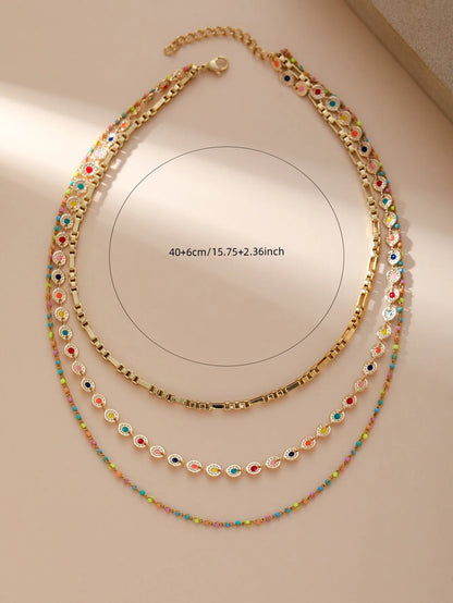 3 Layered 18K Gold Plated Necklaces for Women Trendy Enamel Jewelry for Daily Chain Stackable Necklaces Jewelry Girls Birthday