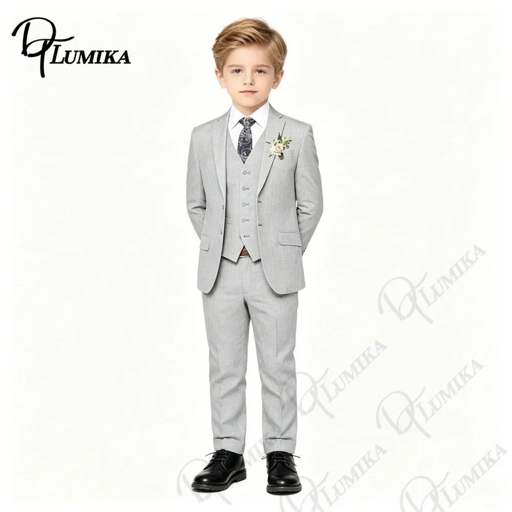 Boys' Slim-Fit 4-Piece Suit Set in Gray for Weddings & Formal Events