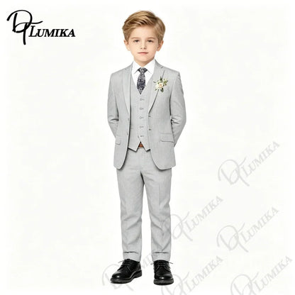 Boys' Slim-Fit 4-Piece Suit Set in Gray for Weddings & Formal Events