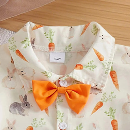 Baby Boy Easter Outfit Short Sleeve Gentleman Button Down Shirts Solid Shorts Toddler Boys Party Bow Two Piece Suit Tracksuit