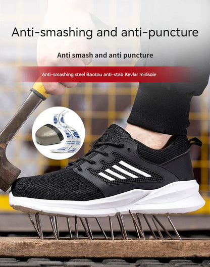 Safety Shoes for Men Steel Toe Safety Sneaker Anti-Smashing Black Work Boots Comfortable Wear-resisting Boots for Work as Hiking