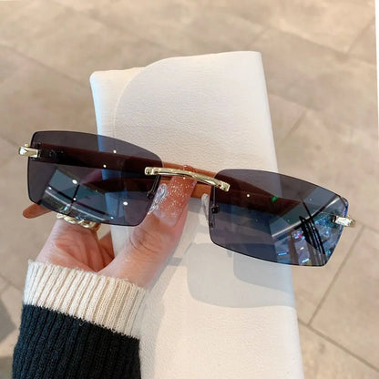Trendy Punk Sunglasses Rimless Rectangle Sun Glasses for Men Women Fashion UV400 Driving Shades Frameless Gradient Eyewear