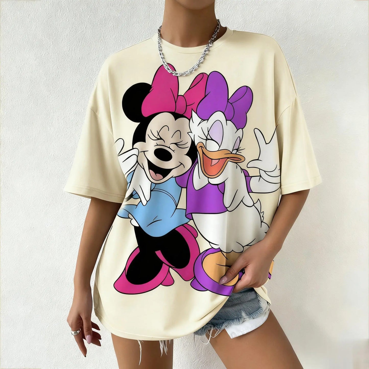 T-shirt Women Casual Short Sleeve Tops Mickey Mouse Minnie Daisy Duck Print New Summer Graphic Tee Y2k Clothes