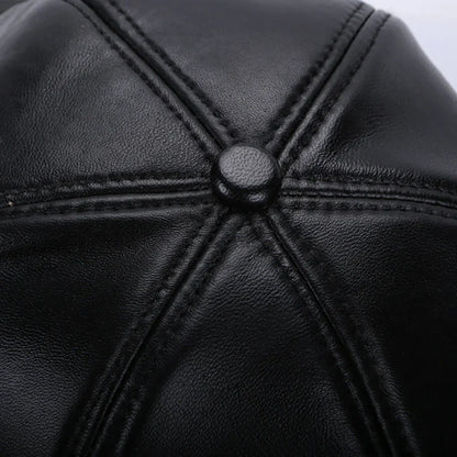 New 2026 Street Hip Hop Hat Leather Hat Fashion Adult Leather Hat Men's Warm Leather Baseball Cap Male Men Outdoor Windproof Hat