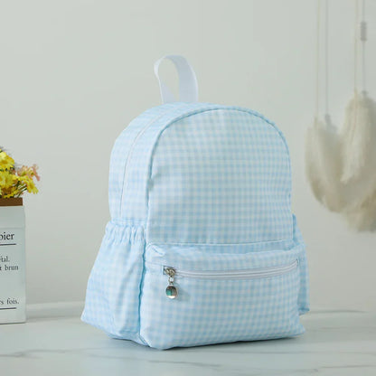 Plaid Backpack For Girls Boys Floral Waterproof Nylon Schoolbag Durable Lightweight Book Bag For Students