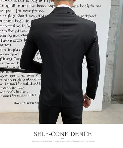 Solid Color Suit Men's Fashionable Gentleman Business Banquet Korean-style Formal Dress Casual Wedding (Blazer+Vest+Trousers)