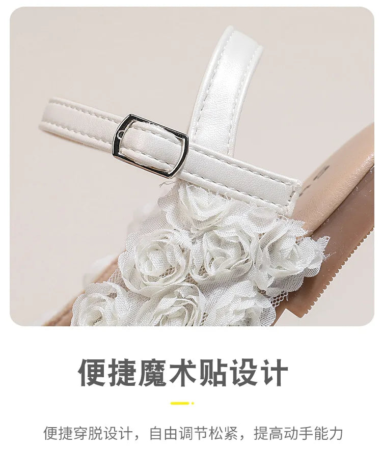 Girls Sandals Small Cute Flowers Close-toed Sandals For Girl 2025 Spring Summer Kids Flats Girls Ankle Strap Sandals