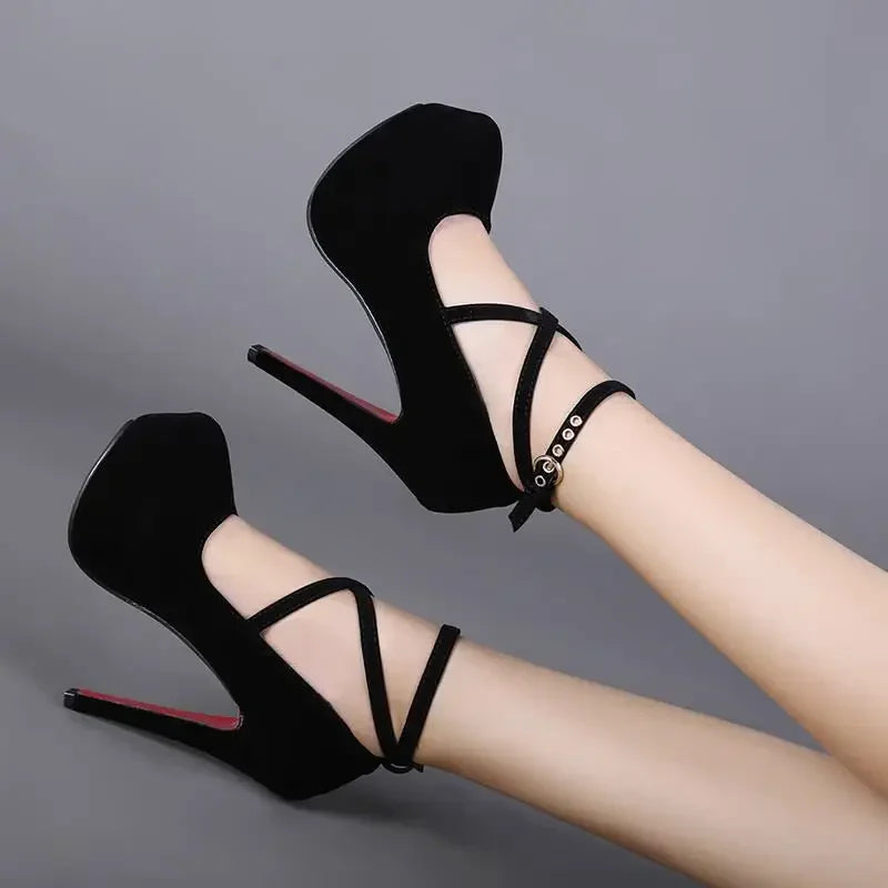 Sexy Classic High Heels Women's Sandals Summer Shoes Ladies Strappy Pumps Platform Heels Woman Ankle Strap Shoes Sizes 34-42