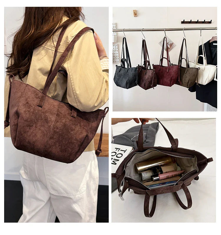 2025 Hot Sale Autumn Soft Women's Handbags Faux Suede Solid Color Large Capacity Shoulder Bag Casual Versatile Ladies Bags