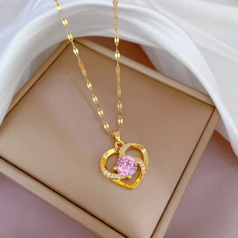 Fashionable and Luxurious Peach Heart Pearl Oyster Necklace, Personalized and Versatile Stainless Steel Clavicle Chain