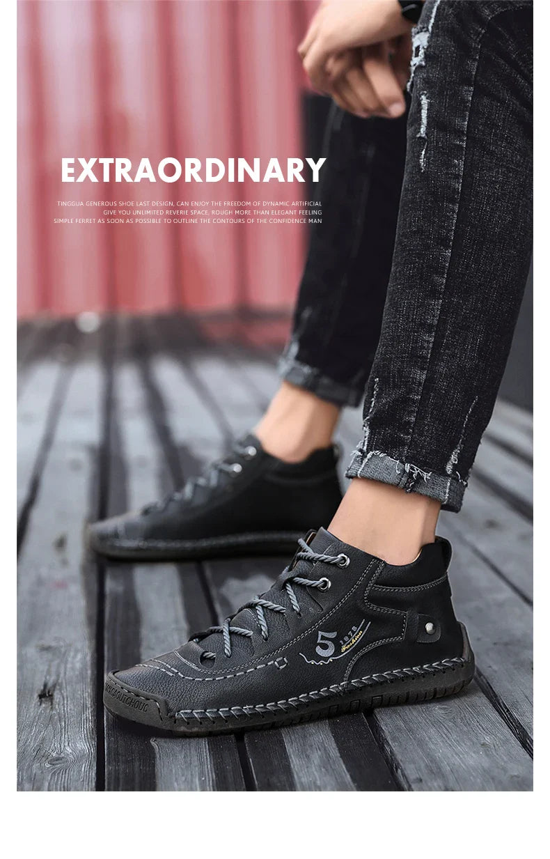 Men's Shoes Leather Unisex Walking Shoes Women Hand Stitching Outdoor Stitched Men Casual Boots