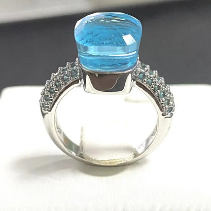 10.6mm Classic Ring for Women Light Blue Zircon Blue Topaz Candy Water Drop Crystal Ring Platinum Plated Jewelry Gift