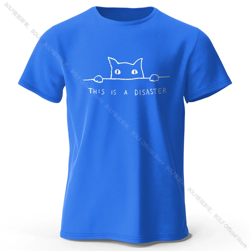 Minimalist Line Art Cat Print 100% Cotton T-Shirt, Soft & Breathable Round Neck Short Sleeve Tee, Unisex Simple & Stylish