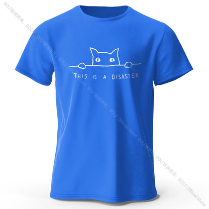 Minimalist Line Art Cat Print 100% Cotton T-Shirt, Soft & Breathable Round Neck Short Sleeve Tee, Unisex Simple & Stylish