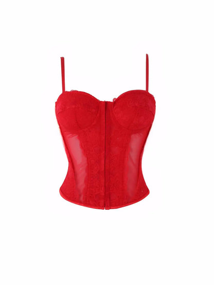 Lace-trimmed top sheer sensual padded corset corset halter top for women