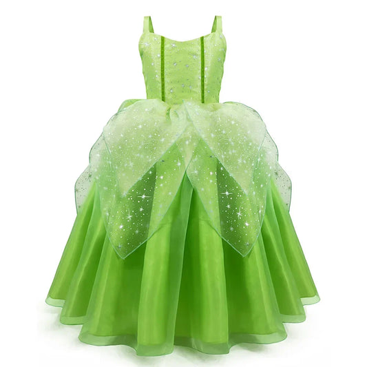 Girls Cosplay Green Fairy Tinker bell Dress Kids Princess Flower Fairy Wings Costume Party Tinkerbell Tinker Bell Dresses