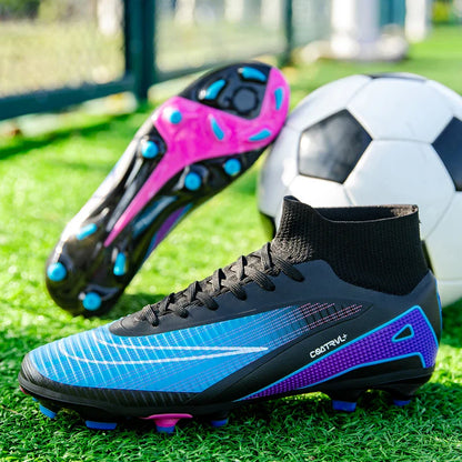 Men Professional Soccer Shoes Outdoor High-Top Sports Football Boots Long Spikes Artificial Grass Training Non Slip Sneakers
