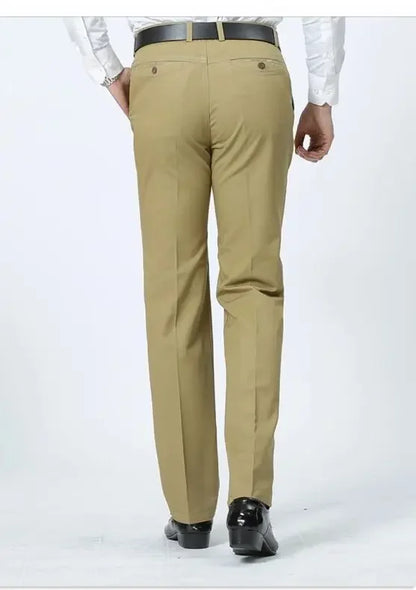 Mens 100% Cotton Summer Thin Pants Autumn Suit Pant Slacks High Waist Straight Loose Bland Solid Business Casual Pants Gozbkf