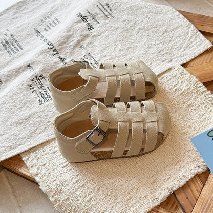 Kids'Casual Shoes Sandals PU Leather Fashion Solid Color Summer Shoes For Girls Buckle Anti-slip Brown White Shoes Size 21-30