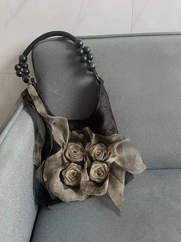 Rose Decor Shoulder Bags Fashion Commuter Tote Bags Classic Pleated Handbags High Quality Women Underarm Bags