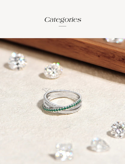 Stacking Crossed Wedding Rings 925 Sterling Silver Lab Zambian Emerald White Zircon Women's Ring for Party Fine Jewelry