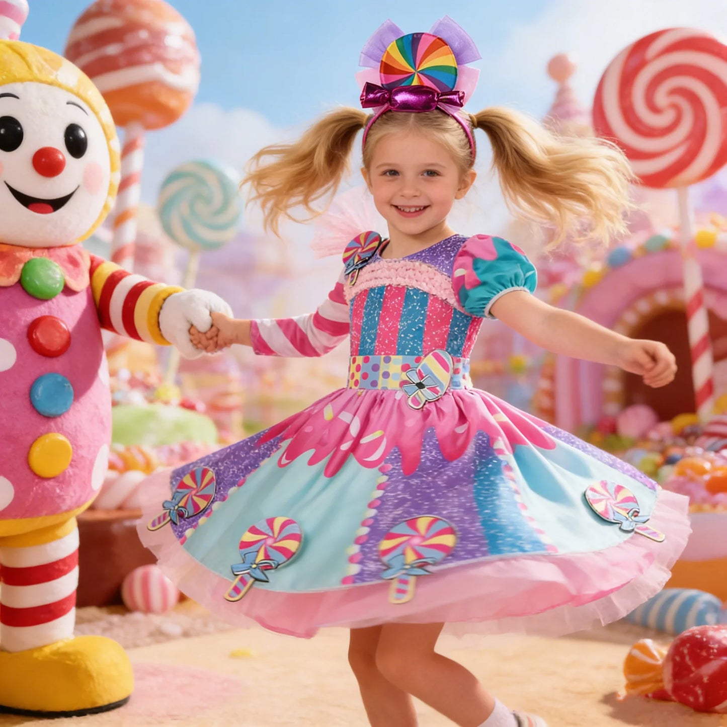 New Candy Dress Lollipop Cosplay Costume Rainbow Dress Carnival Purim Party Princess Dress Long Short Sleeves Candies Dresses