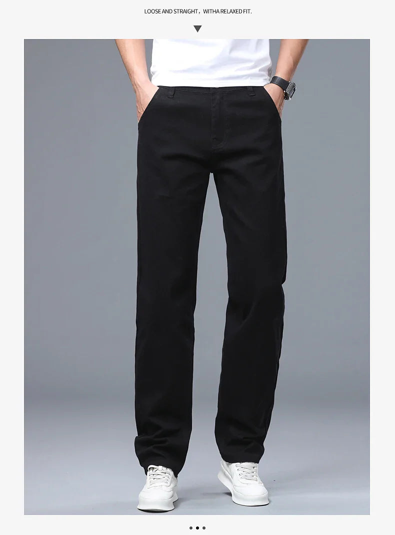 Men's Straight Leg Jeans Slim Fit Stretch Comfort Denim Pants Korean Casual Fashion Minimalist Business Male Daily Trousers