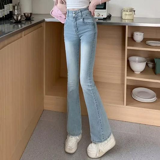 Girls Sweet Lace Bowknots Decoration Blue Flare Jeans