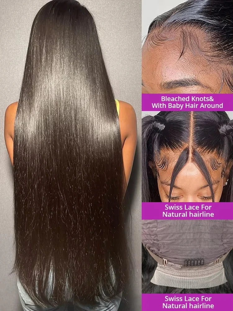 40 46 50 Inch Raw 13x6 HD Transparent Bone Straight Lace Frontal Human Hair Wigs 200 Density 360 Full Lace Front Human Hair Wig