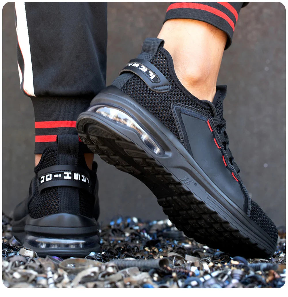 Men's Summer Mesh Safety Shoes Steel Toe Anti- Crush Breathable Lightweight Work Shoes Knitted Upper Kevlar Insertion Proof