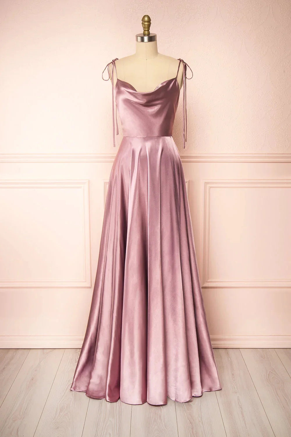Elegant Bridesmaid Dress Cowl Neck Adjusted Spaghetti Silky-satin Fabric A-line Silhouette Wedding Women Long Gown