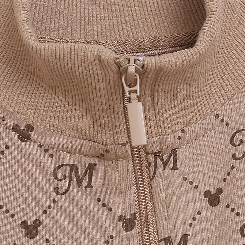Embroidery Zip Up Sweatshirt Women Casual Stand Collar Bomber Jacket Patchwork Contrast Color Jumper Outwear Top