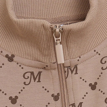Embroidery Zip Up Sweatshirt Women Casual Stand Collar Bomber Jacket Patchwork Contrast Color Jumper Outwear Top