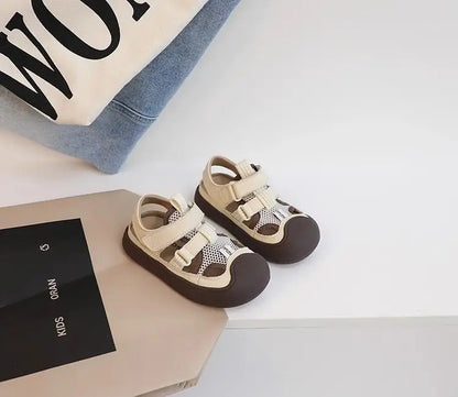 Children Sports Sandals Versatile Kids Causal Cut-outs Sandals Summer Fashion Boys Girls Patchwork Mesh Beach Shoes Black Beige